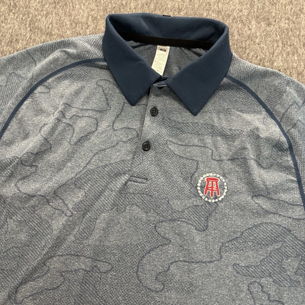 Barstool Sports Golf Polo Mens M Blue Camo Pattern Logo Stretcch UNRL Tag